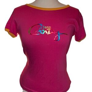 Y2K candy La SENZA Hot Pink Short Sleeve Tee with Yellow Contrast Trim